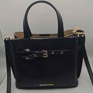 Michael Kors EMILIA Black Satchel with Gold Accents